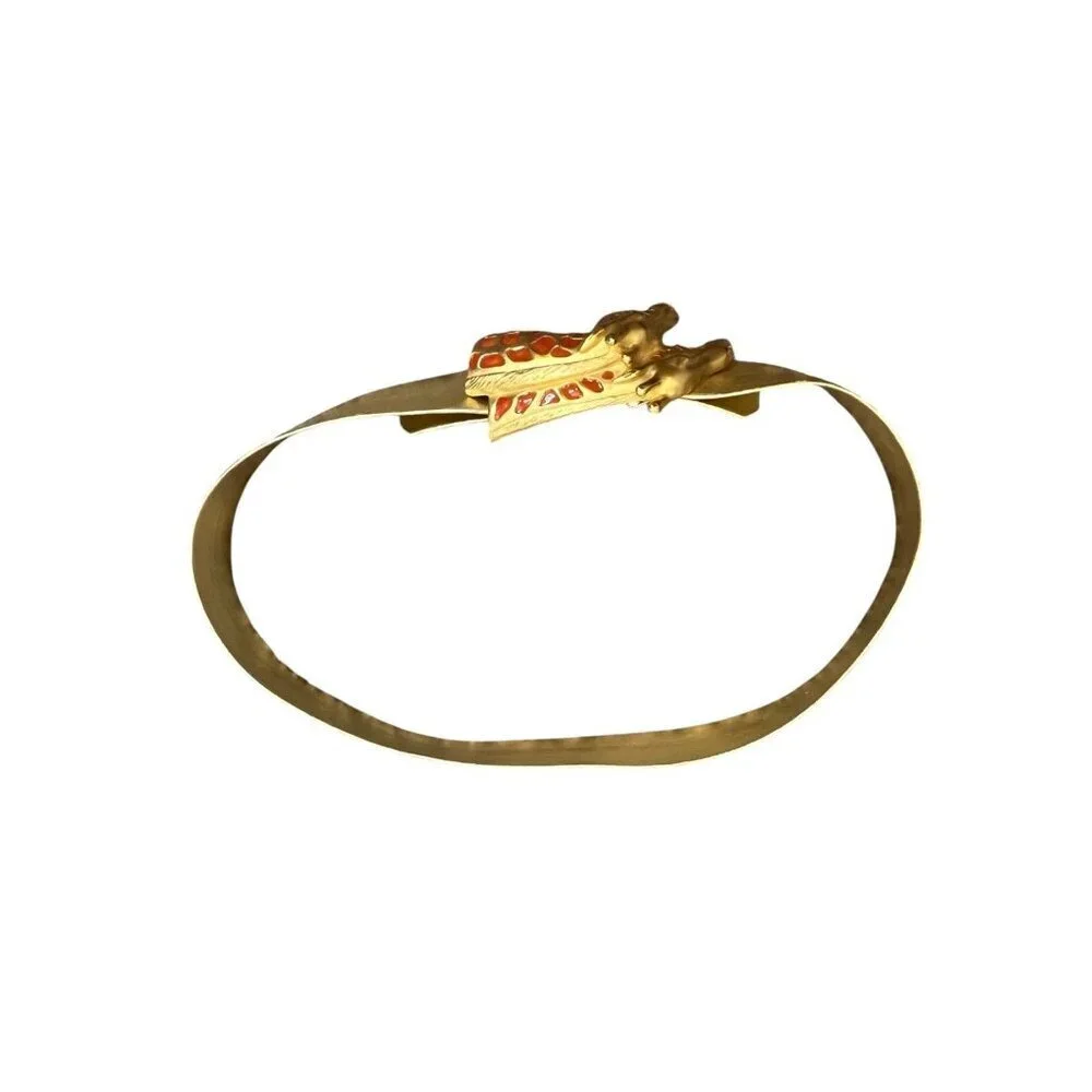 Giraffe Statement Belt Gold Leather 37 inch Double Giraffe Head